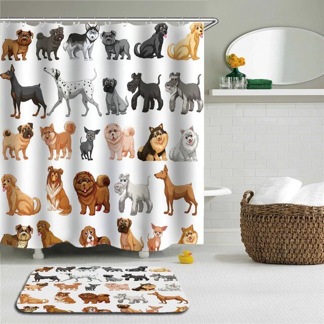 Sprchový závěs s různými plemeny psů