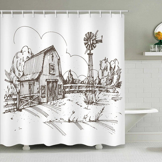 Sprchový závěs s kresbou farmy