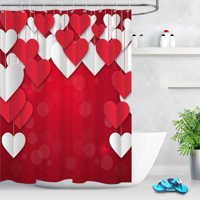 Červeno-bílý sprchový závěs se srdíčky
