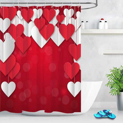 Červeno-bílý sprchový závěs se srdíčky
