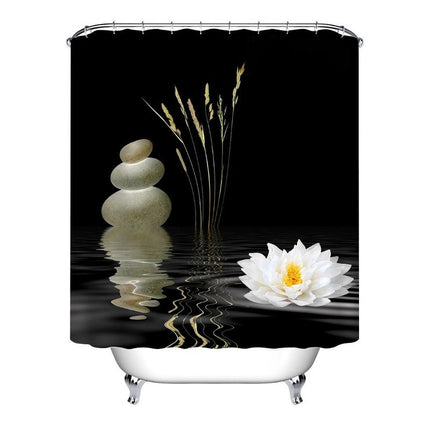 Černý zen sprchový závěs s leknínem