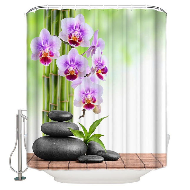 Růžový zen sprchový závěs s orchidejemi
