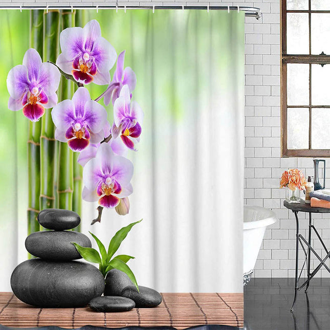 Růžový zen sprchový závěs s orchidejemi