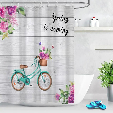 Jarní sprchový závěs s kolem a květinami