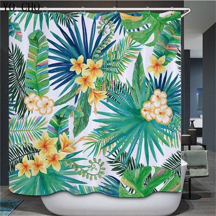 Modrozelený závěs s tropickým vzorem