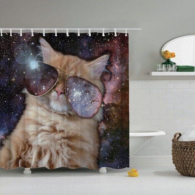 Sprchový závěs kočka ve vesmíru s brýlemi