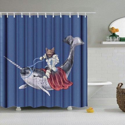 Sprchový závěs kočka rytíř na narvalovi