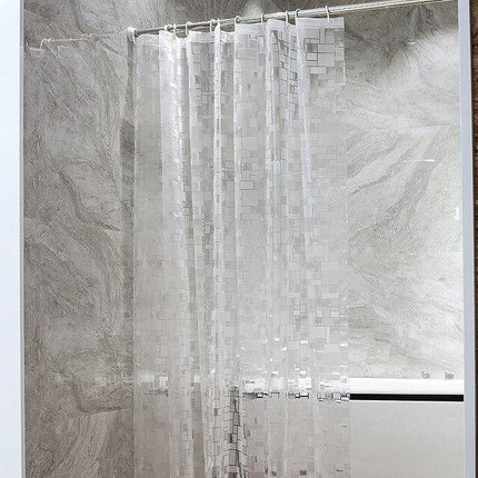 Průhledný PEVA závěs s geometrickým vzorem