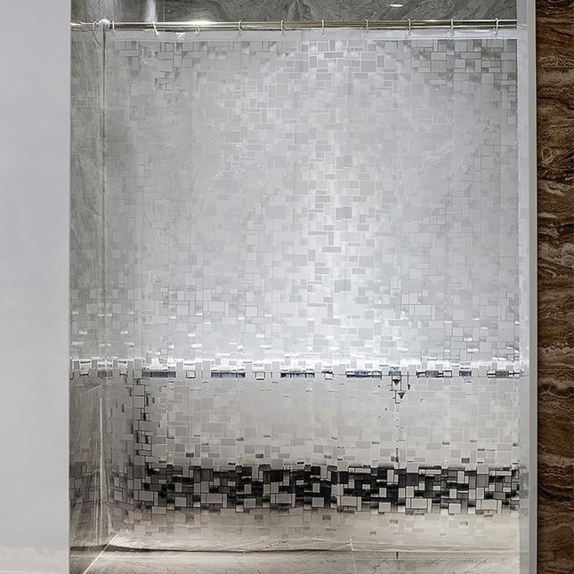 Průhledný PEVA závěs s geometrickým vzorem