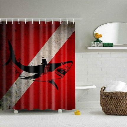 Červený sprchový závěs s motivem žraloka