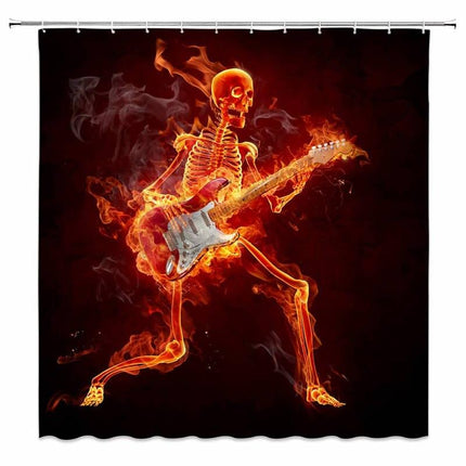 Rockový sprchový závěs s hořící kostrou