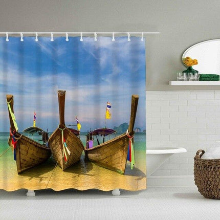 Sprchový závěs s loďkami na pláži