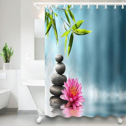 Modrý zen sprchový závěs s kameny